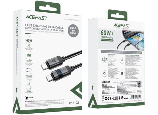 ACEFAST C15-03 1.2m USB-C to USB-C Charging Cable LED Power Display Braided Data Cord - Black